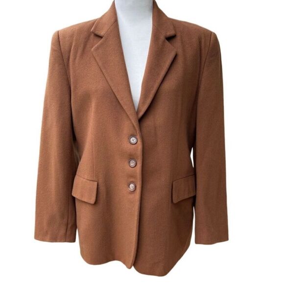 Cashmere Wool Italian Blazer Tan Brown 3 Button Collar 2 Pockets Split Back 42 - Picture 1 of 10